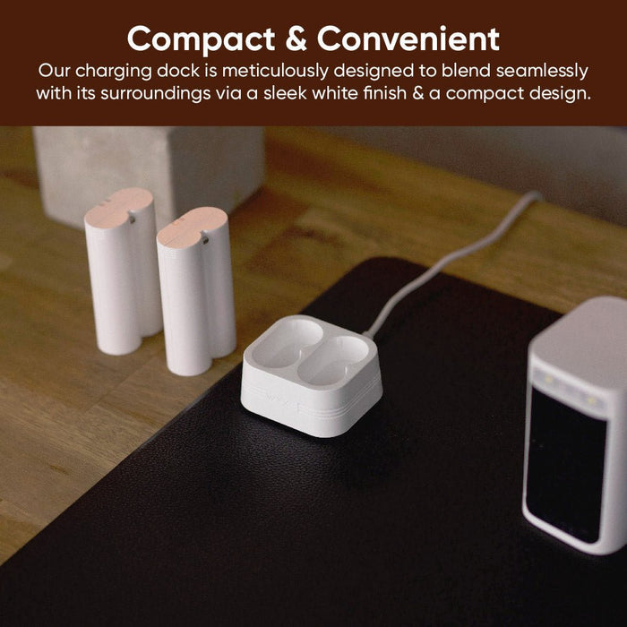 Charge two batteries simultaneously with the Dual Battery Charging Dock.