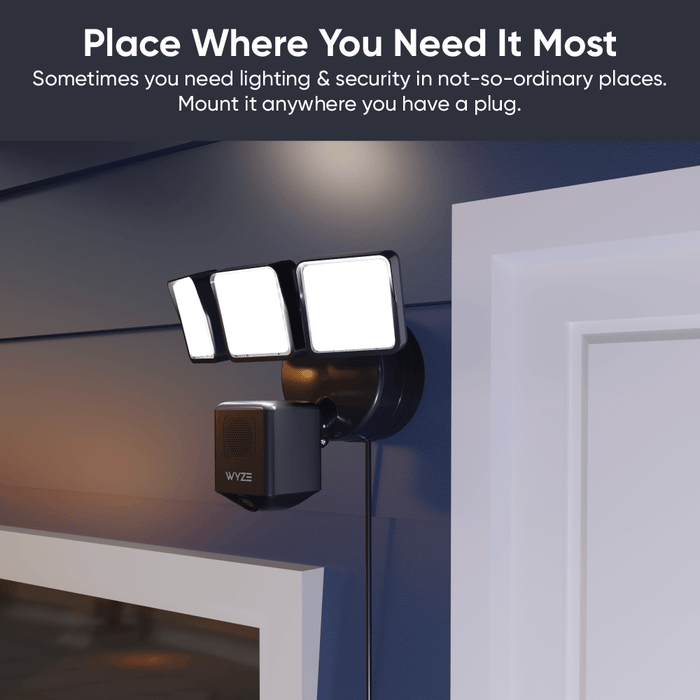 Wyze Cam Floodlight v2: A black camera with a floodlight attached to it.