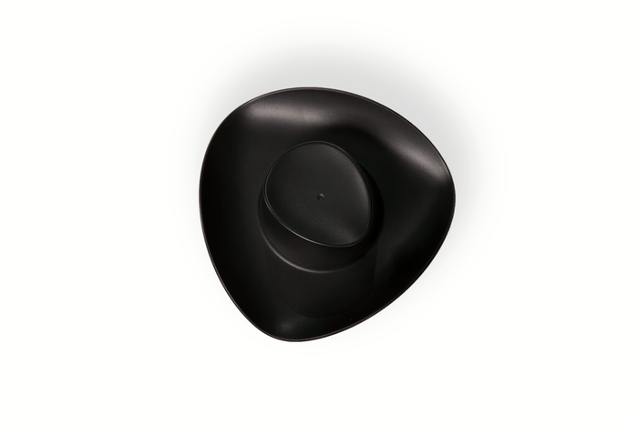 A black cowboy hat with a silver button.