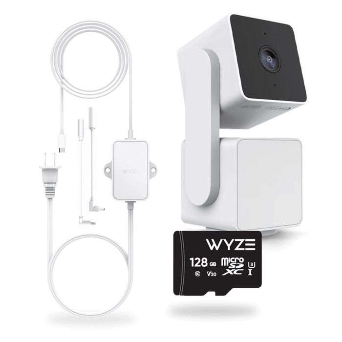 Wyze Cam Pan v3 Outdoor Bundle: 360 1080p Cam with Night Vision and 128GB MicroSD Card Included