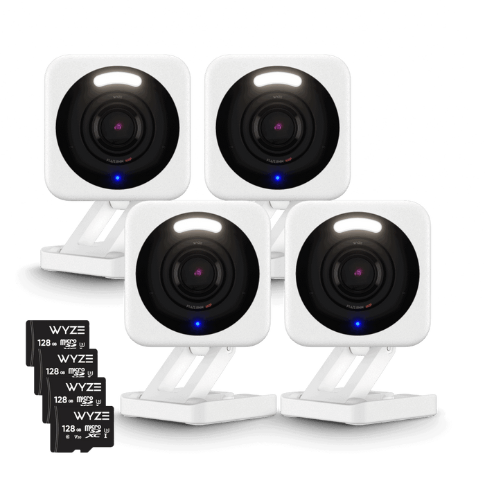 Wyze Cam v4 Home Security Bundle: 2.5K QHD resolution, Enhanced Color Night Vision, and motion-activated alerts.