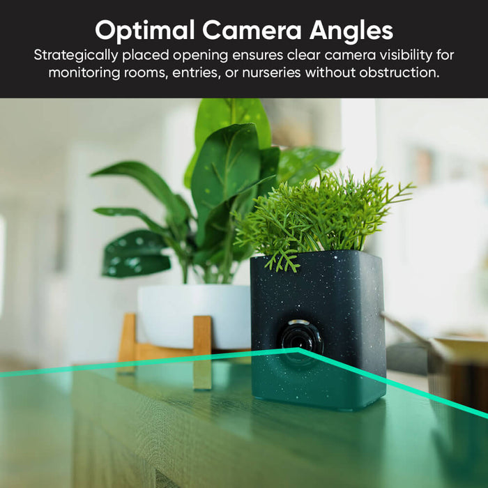A Wyze Cam Vase with Speckles Painting, which is a sleek and discreet home security solution that can be placed on a table.