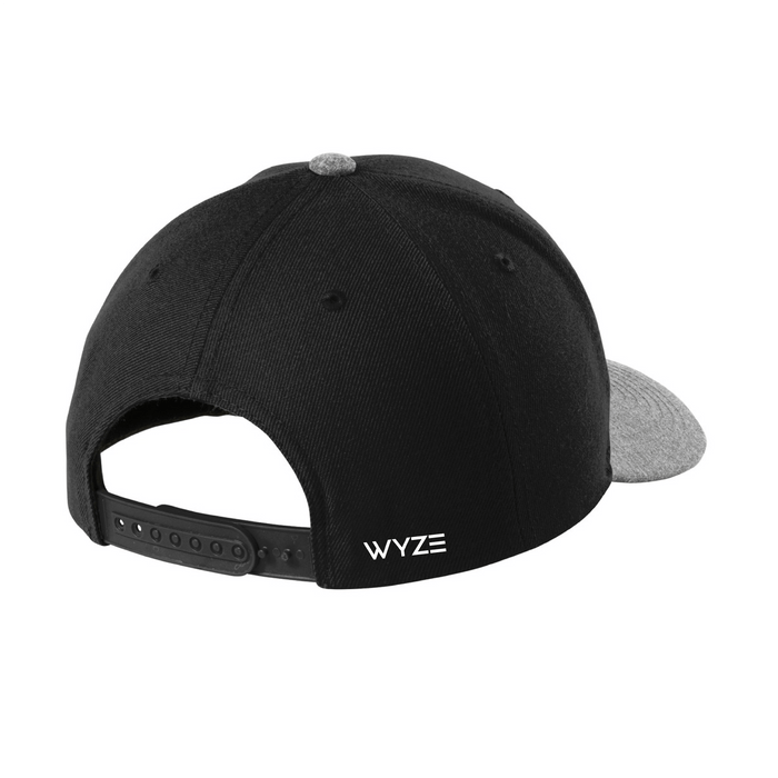 A black and grey cap with the word Wyze on it.