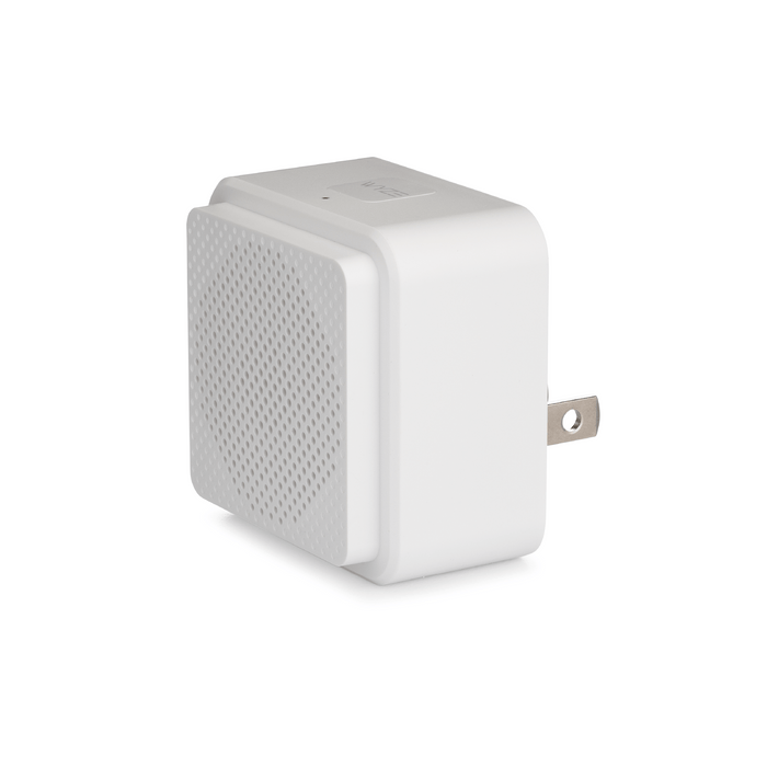 A white square device with a hole in the middle.