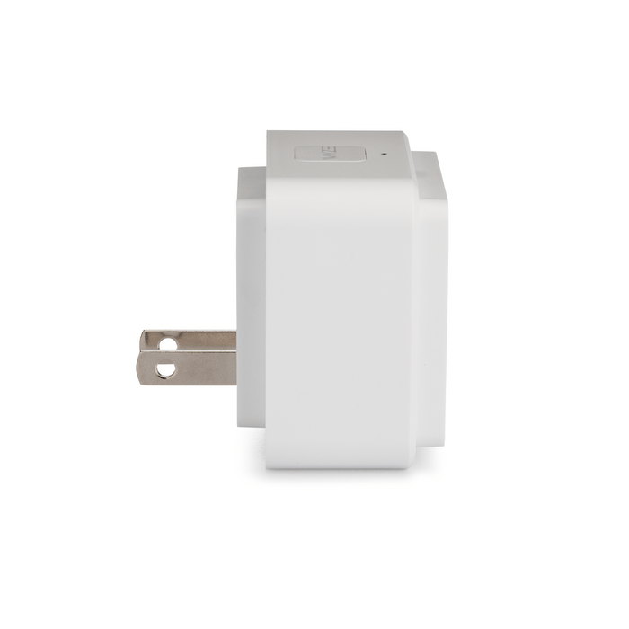 A white plug with a silver plug on the bottom.