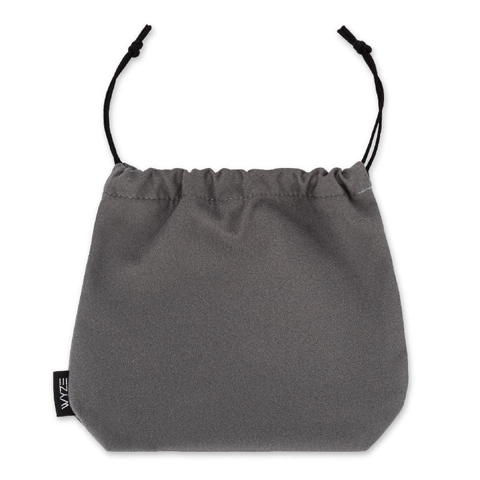 A gray carrying pouch for Wyze headphones.