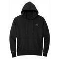 A black hoodie with a white logo on it.
