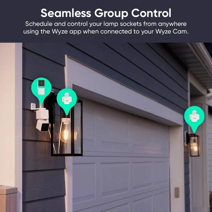Wyze Lamp Socket v2: A white lamp socket with a green light on it.