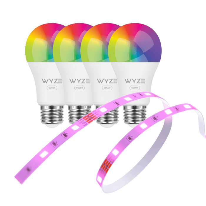 Wyze Light Party Bundle: A19 bulbs and 32ft light strip, 16M colors, RGB, tunable white, adjustable.