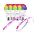 Wyze Light Party Bundle: A19 bulbs and 32ft light strip, 16M colors, RGB, tunable white, adjustable.