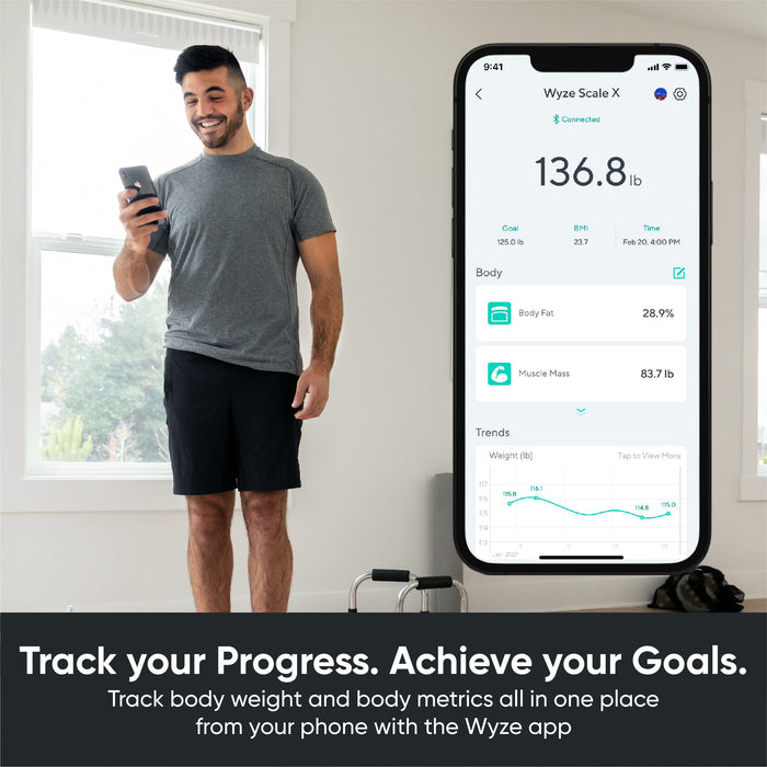Wyze Scale X is a Bluetooth smart scale that measures 13 body composition metrics and can be shared.