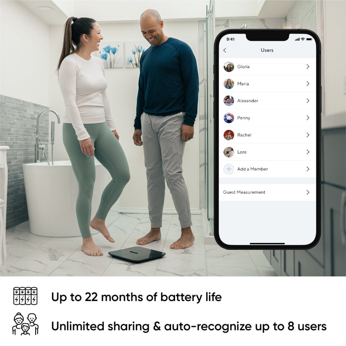 Wyze Scale X is a Bluetooth smart scale that measures 13 body composition metrics and allows up to 8 users.