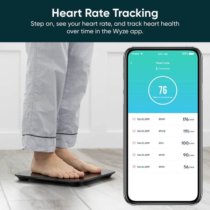 Wyze Scale tracks heart rate and other essential body metrics.