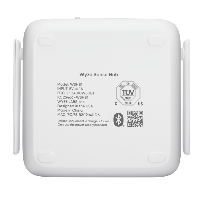 The Wyze Sense Hub is a device that connects and sends alerts to the monitoring components. It is designed in the USA.