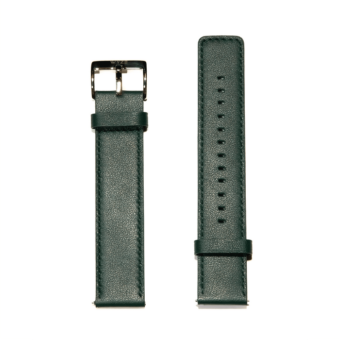 A green leather watch strap for the Wyze Watch.