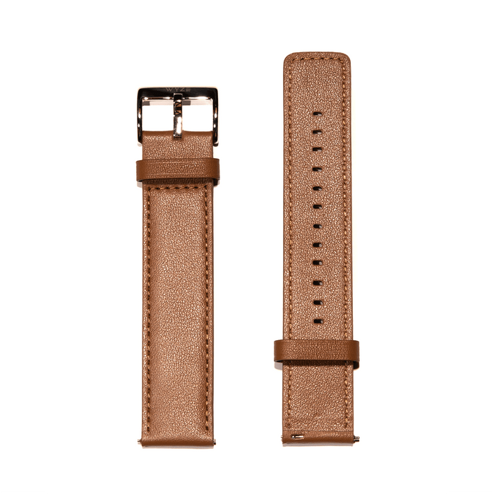 A brown leather watch strap for the Wyze watch.