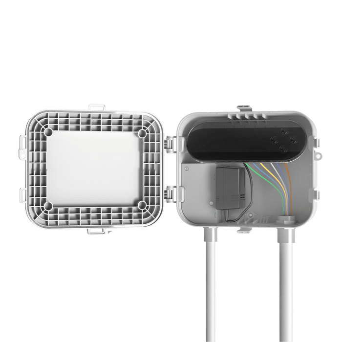 A weatherproof box for a sprinkler controller.