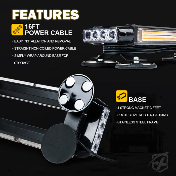 Xprite 14.5" Mini LED Strobe Light Bar Magnetic Mount For Trucks, Utility & Work Vehicles | Pursuit Series