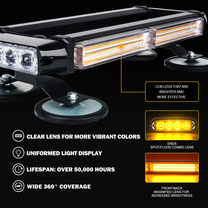 Xprite 14.5" Mini LED Strobe Light Bar Magnetic Mount For Trucks, Utility & Work Vehicles | Pursuit Series