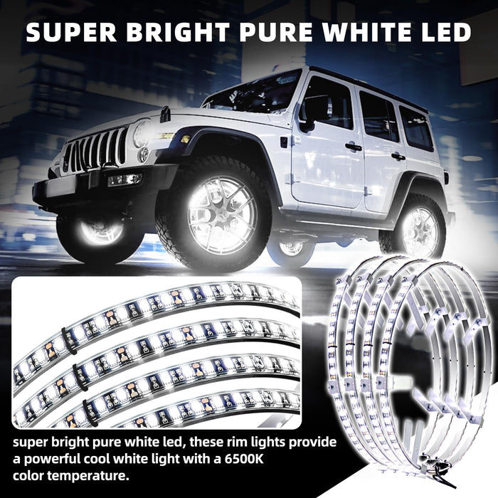 Xprite 17" Pure White LED Wheel Lights Kit for Trucks, SUVs & Off-Road Vehicles | IP67 Waterproof Rim Lights