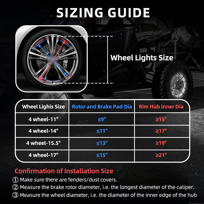 Xprite 17" Pure White LED Wheel Lights Kit for Trucks, SUVs & Off-Road Vehicles | IP67 Waterproof Rim Lights