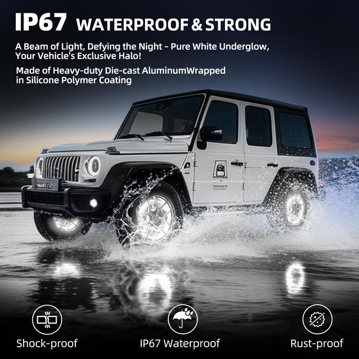 Xprite 17" Pure White LED Wheel Lights Kit for Trucks, SUVs & Off-Road Vehicles | IP67 Waterproof Rim Lights
