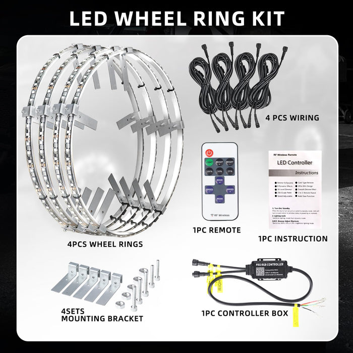 Xprite 17" Pure White LED Wheel Lights Kit for Trucks, SUVs & Off-Road Vehicles | IP67 Waterproof Rim Lights