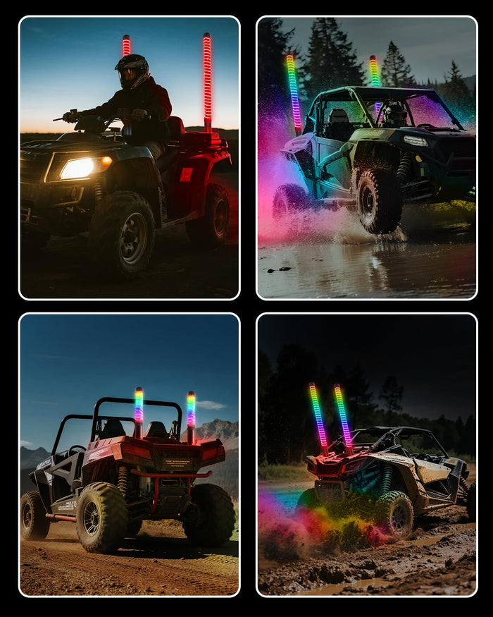 Xprite 1FT-4FT  RGB LED Fat Whip Lights for UTV ATV SXS | App & Remote Controlled Chasing Whip Lights