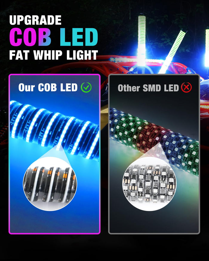 Xprite 1FT-4FT  RGB LED Fat Whip Lights for UTV ATV SXS | App & Remote Controlled Chasing Whip Lights