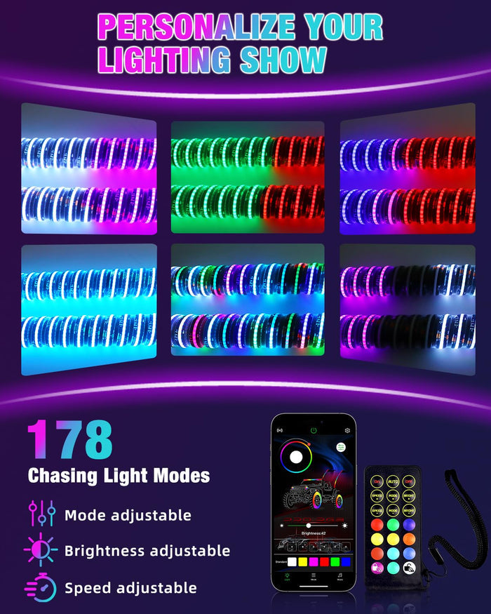 Xprite 1FT-4FT  RGB LED Fat Whip Lights for UTV ATV SXS | App & Remote Controlled Chasing Whip Lights