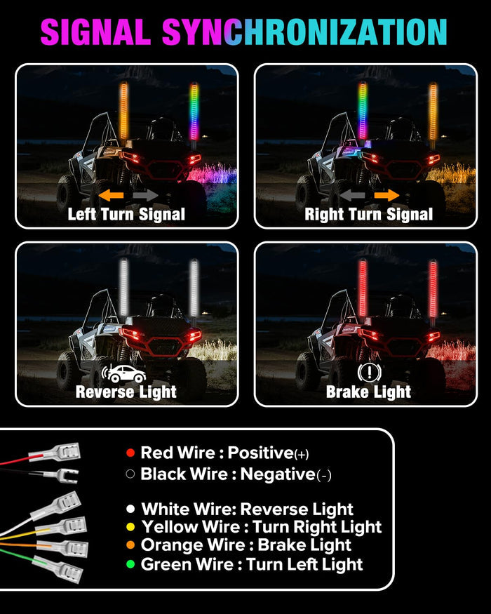 Xprite 1FT-4FT  RGB LED Fat Whip Lights for UTV ATV SXS | App & Remote Controlled Chasing Whip Lights