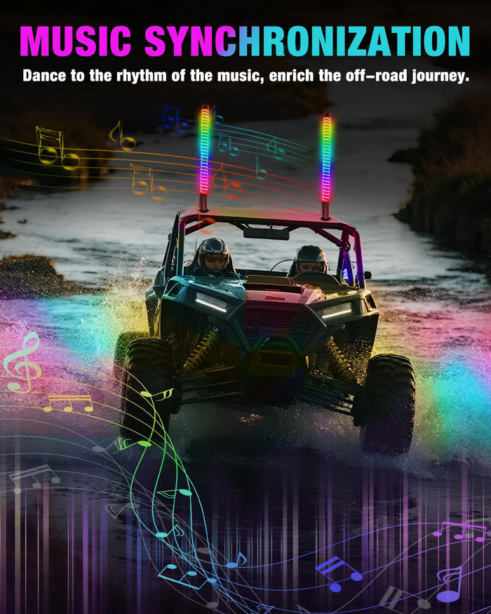Xprite 1FT-4FT  RGB LED Fat Whip Lights for UTV ATV SXS | App & Remote Controlled Chasing Whip Lights