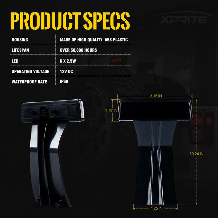 Xprite 2007–2018 Jeep Wrangler JK LED Third Brake Light | IP68 Waterproof Plug & Play
