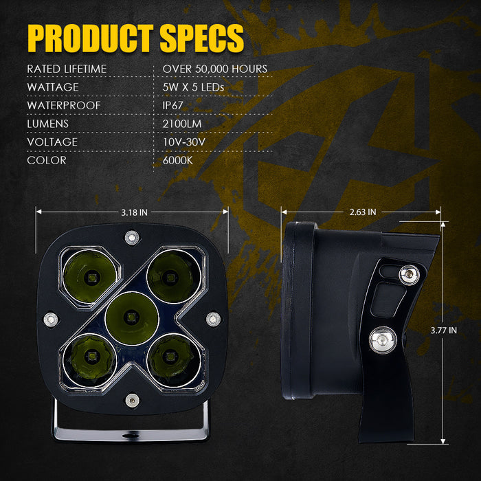 Xprite 3"  LED Light Pods – 25W CREE LED Spot Beam Off Road Lights with Mounting Brackets | X-Beam Series