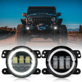 Xprite 4-Inch Round LED Fog Lights with White Halo Ring Angel Eye DRL for 2007-2018 Jeep Wrangler JK