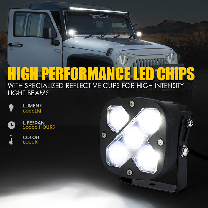Xprite 4"  LED Light Pods – 50W Off Road Spot Lights Waterproof LED Pod Lights for Jeep Truck UTV ATV | X-Beam Series