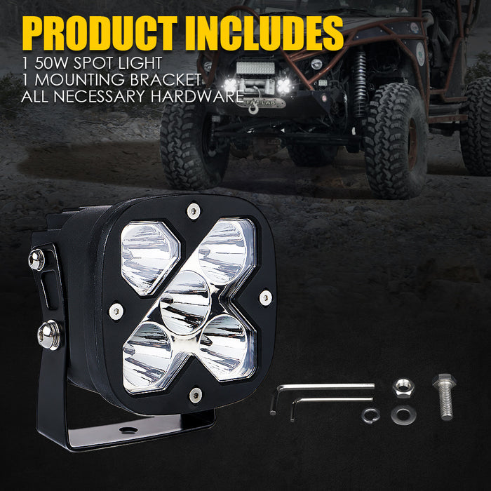 Xprite 4"  LED Light Pods – 50W Off Road Spot Lights Waterproof LED Pod Lights for Jeep Truck UTV ATV | X-Beam Series