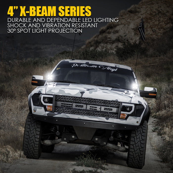 Xprite 4"  LED Light Pods – 50W Off Road Spot Lights Waterproof LED Pod Lights for Jeep Truck UTV ATV | X-Beam Series