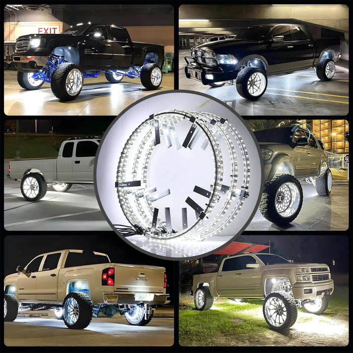 Xprite 4PCS Pure White Wheel Lights for Trucks Cars SUVs Pickups Vehicle Offroad