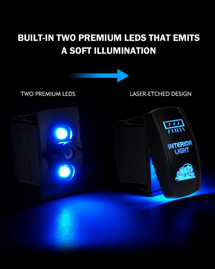 Xprite 5 Pin Laser Blue Center Mirror Interior Light SPST On/Off Rocker Switch