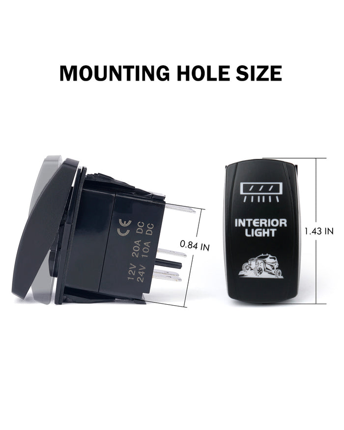 Xprite 5 Pin Laser Blue Center Mirror Interior Light SPST On/Off Rocker Switch