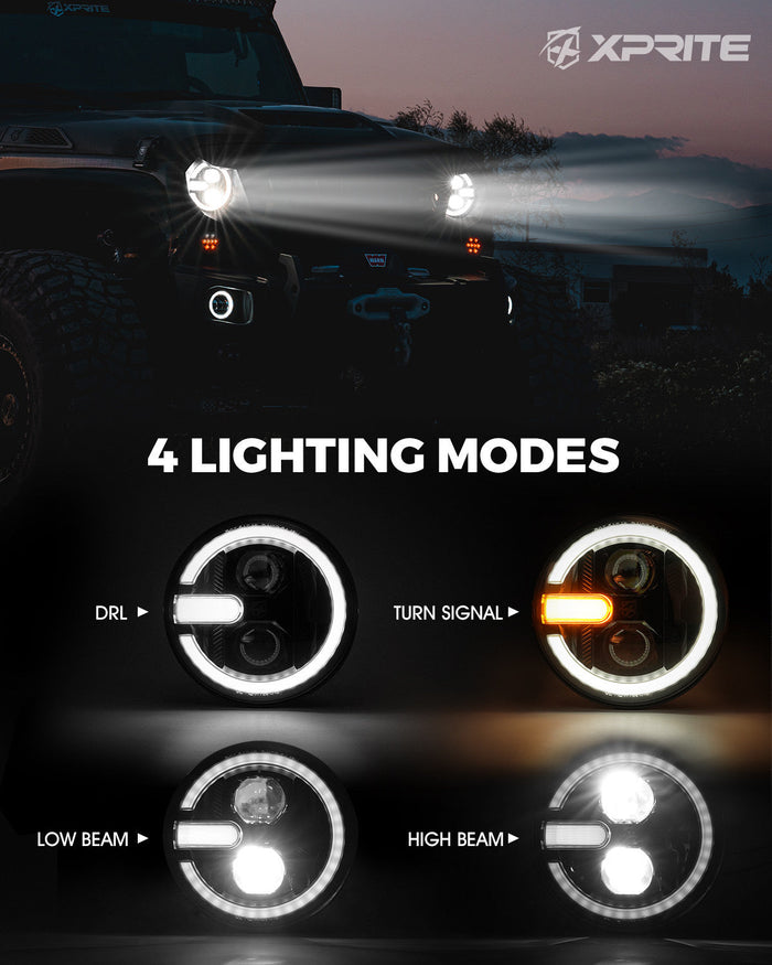 Xprite 7" Halo Headlights with DRL & Turn Signal for 2007-2018 Jeep Wrangler JK | Ultra