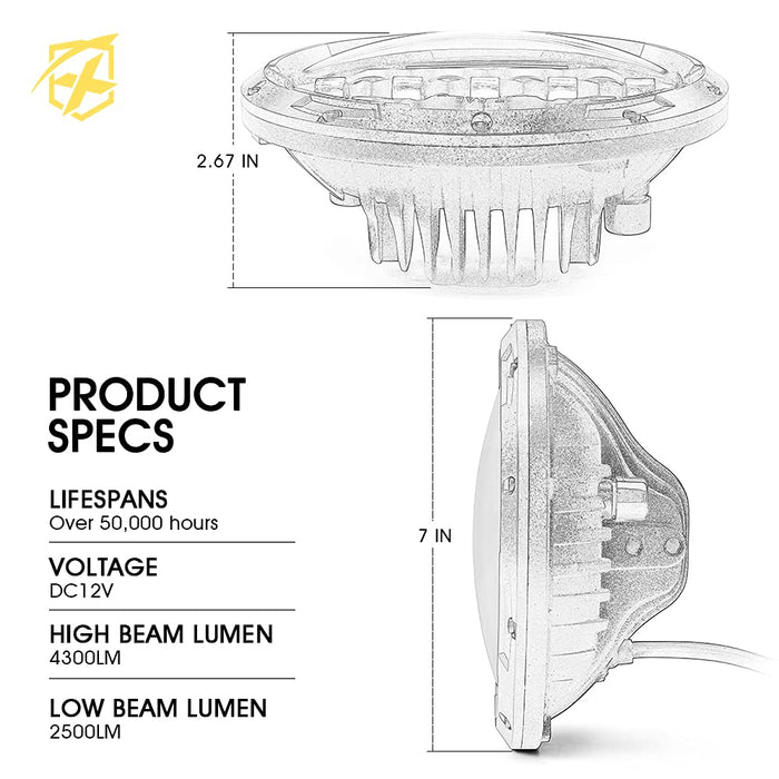 Xprite 7" LED Headlights for Jeep Wrangler JK TJ LJ 1997-2018 – Off-Road Replacement Headlights