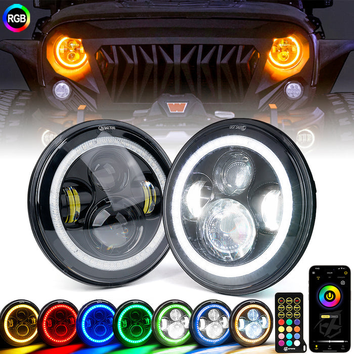 Xprite 7" LED RGB Halo Headlights for 2007-2018 Jeep Wrangler