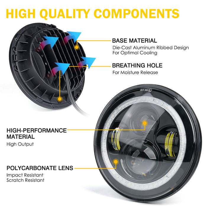 Xprite 7" LED RGB Halo Headlights for 2007-2018 Jeep Wrangler