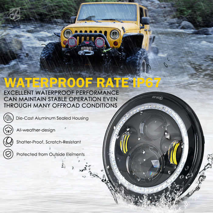 Xprite 7" LED RGB Halo Headlights for 2007-2018 Jeep Wrangler