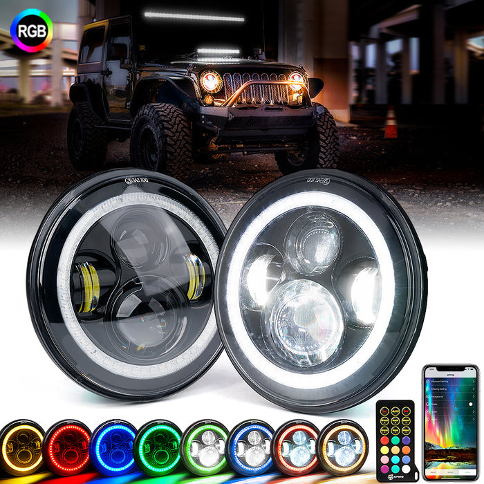 Xprite 7" LED RGB Halo Headlights for 2007-2018 Jeep Wrangler