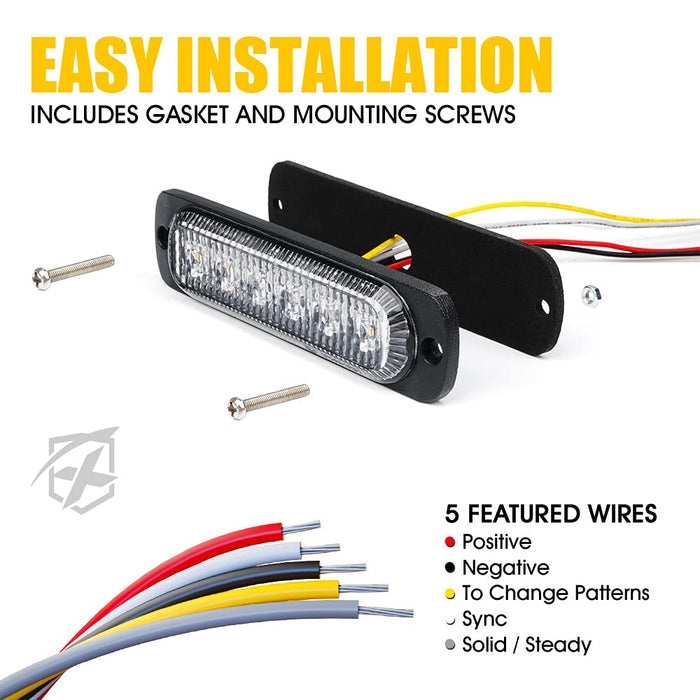 Xprite Alert 6 Series 6W Flush Mount Side Marker Emergency Strobe Light - Set of 4