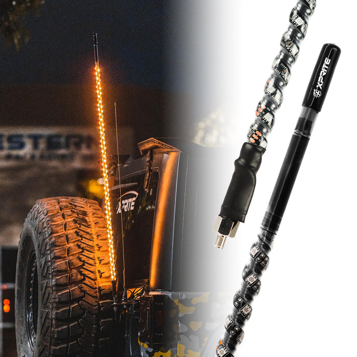Xprite CB Radio Antenna with Spiral LED Whip Light – 4FT Off-Road Lighted Antenna