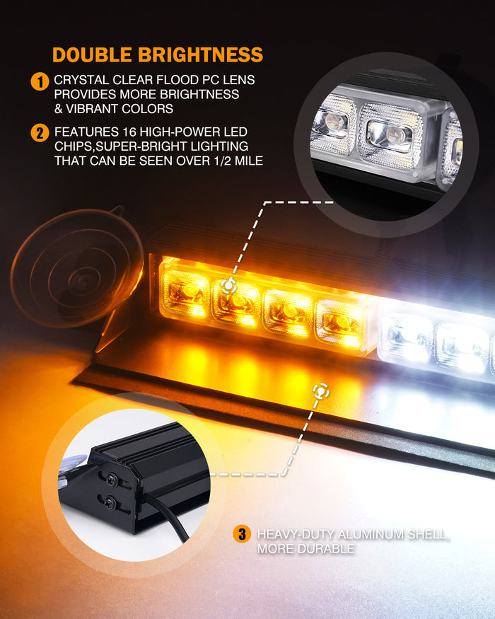 Xprite Emergency Dash Strobe Lights – Suction Cup LED Windshield Dash Warning Light Bar